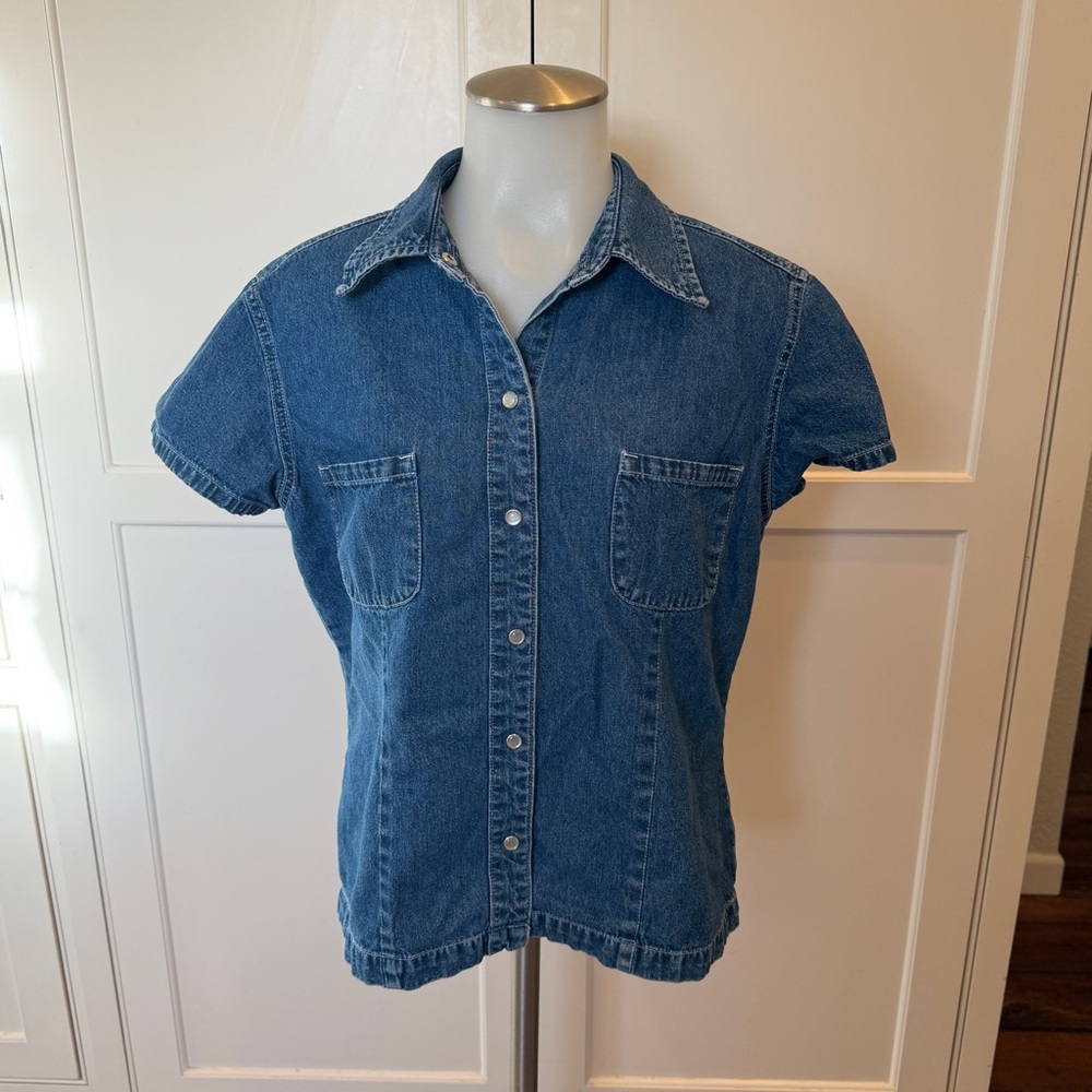 Gap Factory Denim Pearl Snap Button Cotton Top L Western